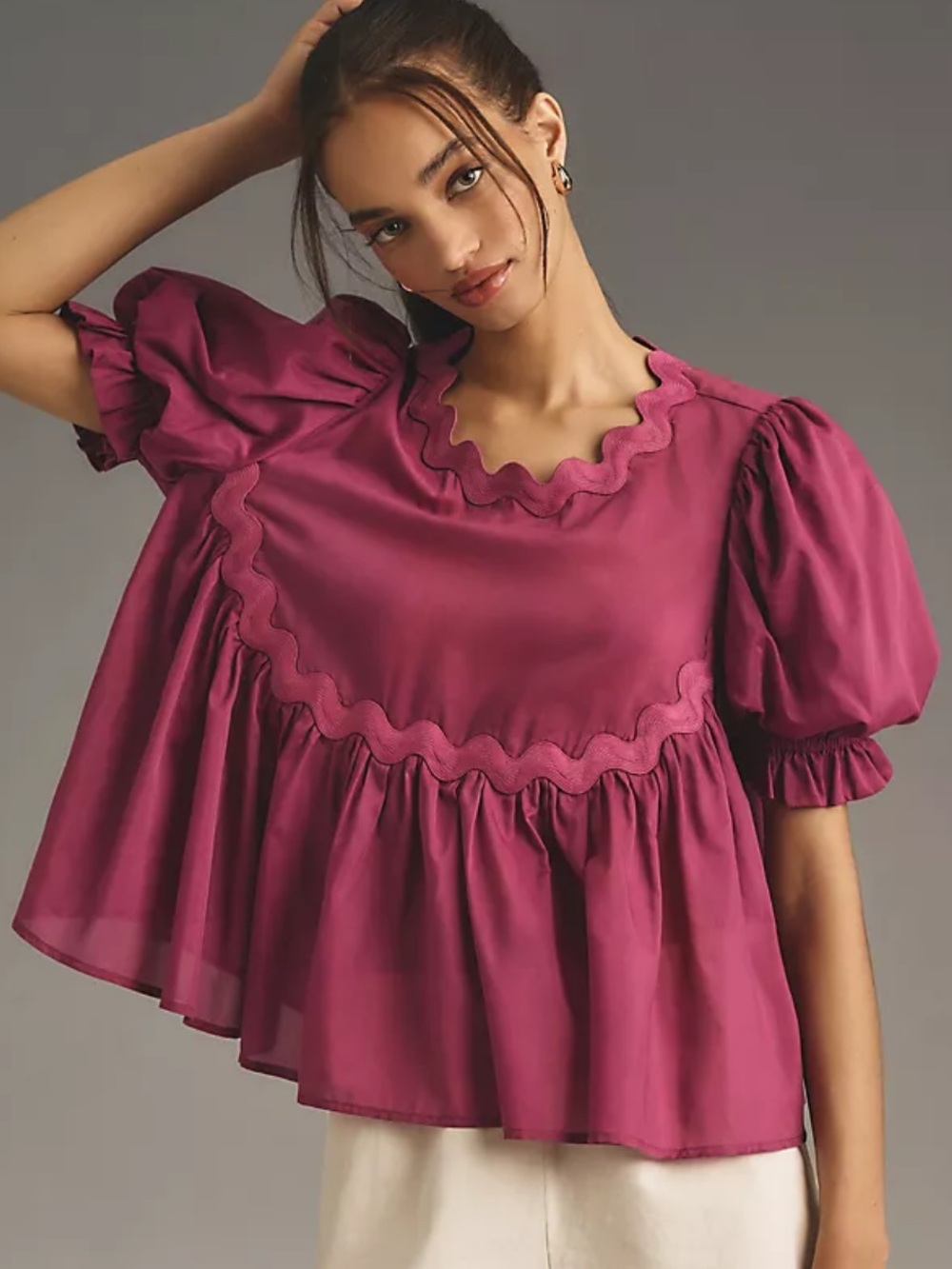 Anthropologie Mare Mare Ruffle Babydoll Blouse (XS).